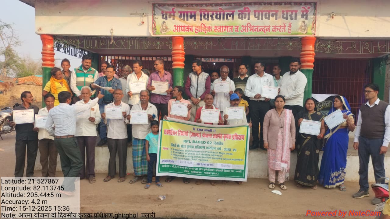 आत्मा योजना के तहत दो दिवसीय कृषक प्रशिक्षण हुआ संम्पन्न