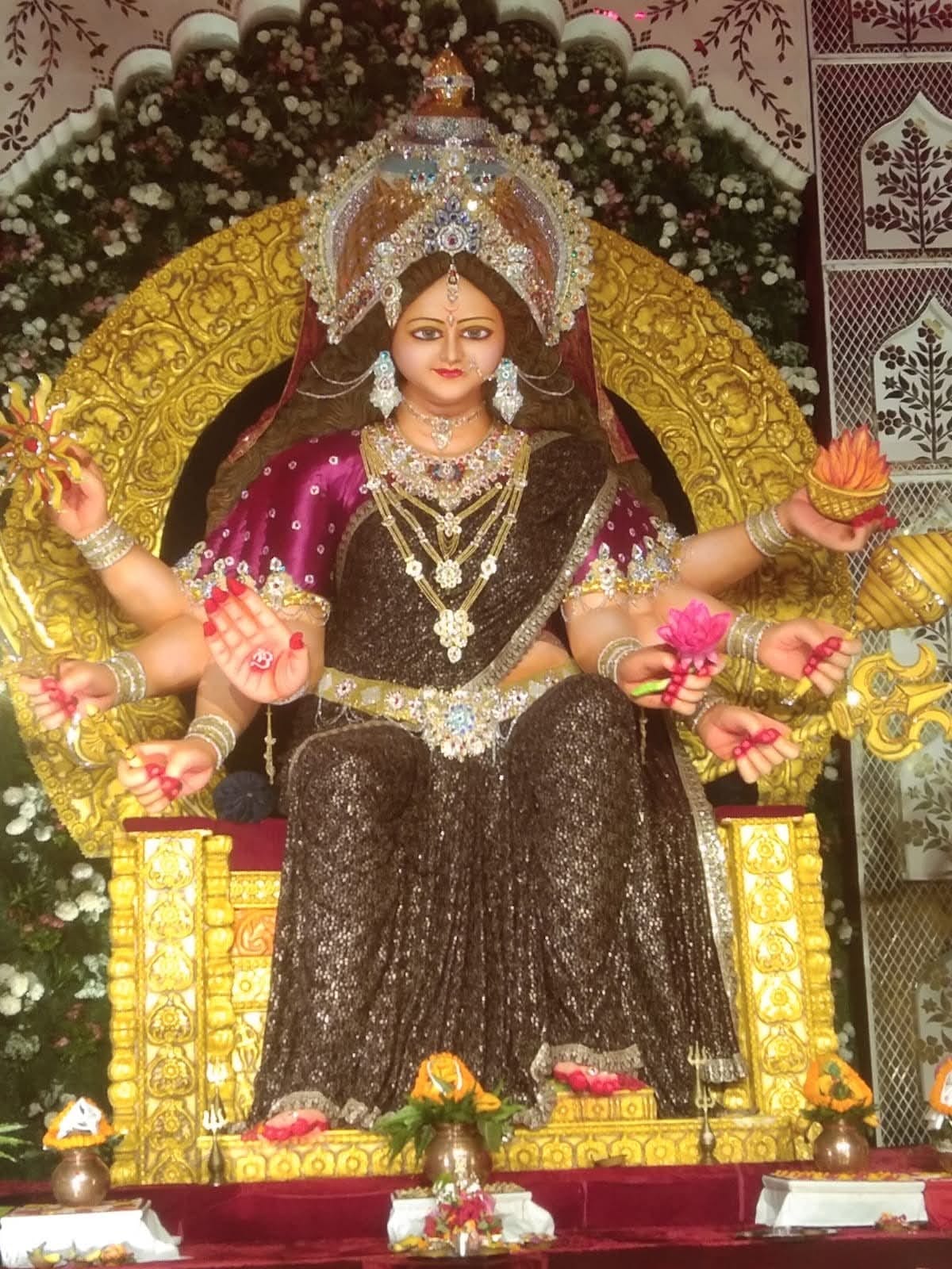 चांपा में विराजी मां दुर्गा प्रतिमा कर रही लोगों को भारी आकर्षित  राजस्थान के राज पैलेस के रूप में सजाया गया है दुर्गा पंडाल