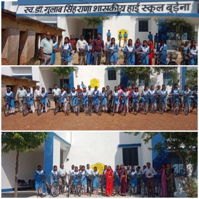 स्वर्गीय डॉक्टर गुलाब सिंह राणा शासकीय हाई स्कूल बुडेना में  छात्राओं निशुल्क साइकिल वितरण