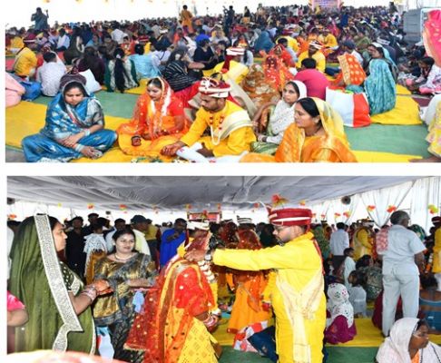 मुख्यमंत्री कन्या विवाह योजना: परिणय सूत्र में बंधे 94 जोड़े  आदर्श कृषि उपज मंडी मुंगेली में हुआ कार्यक्रम का आयोजन  नवदम्पत्तियों को चेक व उपहार सामग्री प्रदान कर की गई सुखमय दाम्पत्य जीवन की कामना