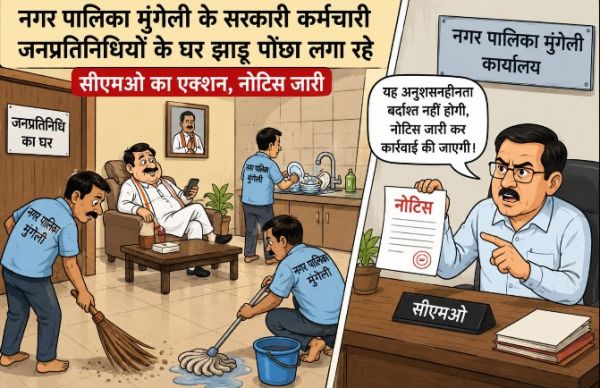 नगर पालिका मुंगेली के सरकारी कर्मचारी जनप्रतिनिधियों के घरों में झाड़ू-पोछा और बर्तन धो रहे हैं, सीएमओ ने कहा- नोटिस जारी कर होगी कार्रवाई