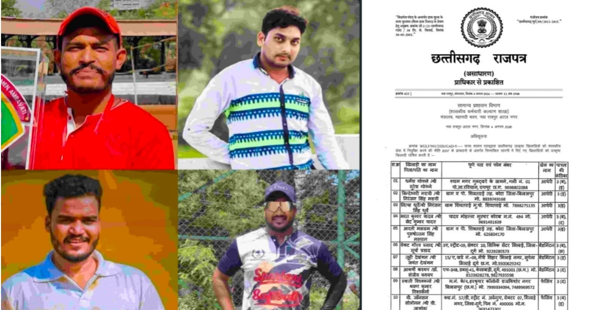 10 साल का इंतजार खत्म: राज्य के 156 उत्कृष्ट खिलाड़ियों के नाम राजपत्र में प्रकाशित, मिलेगी सरकारी नौकरी, सारंगढ़ जिले के 4 खिलाड़ियों के नाम शामिल..
