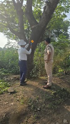 यातायात जांजगीर चांपा पुलिस की सराहनीय पहल, वाहन दुर्घटनाओं को दृष्टिगत रखते हुए, रोड किनारे लगे पेड़ो में  रेडियम के रिफ्लेक्टर लगाए जा रहे है।*